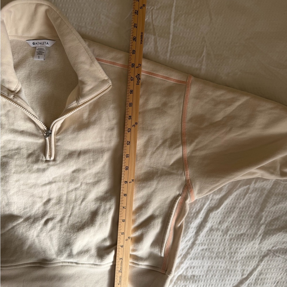 Athleta Cream Quarter-Zip cropped Pullover with Peach Stitching - Picture 9 of 9
